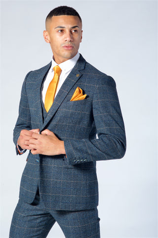 Marc Darcy Scott Blue Checked Tweed Three Piece Suit Marc Darcy Scott Blue Checked Tweed Three Piece Suit