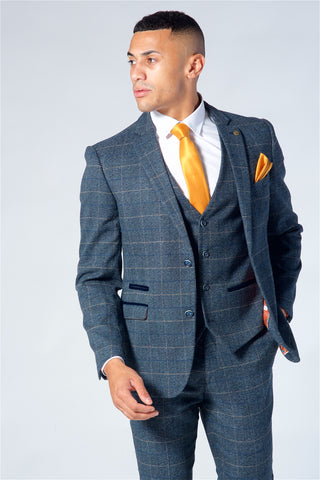 Marc Darcy Scott Blue Checked Tweed Three Piece Suit Marc Darcy Scott Blue Checked Tweed Three Piece Suit