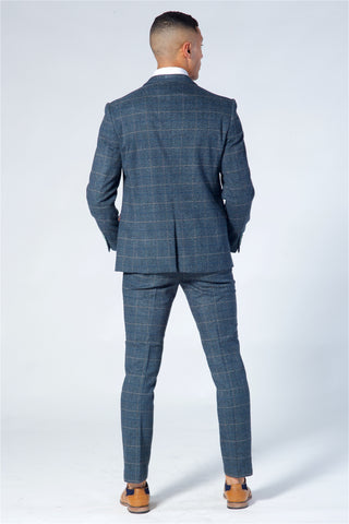 Marc Darcy Scott Blue Checked Tweed Three Piece Suit Marc Darcy Scott Blue Checked Tweed Three Piece Suit