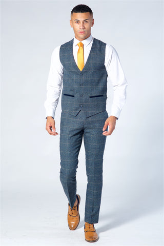 Marc Darcy Scott Blue Checked Tweed Three Piece Suit Marc Darcy Scott Blue Checked Tweed Three Piece Suit