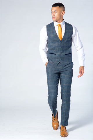 Marc Darcy Scott Blue Checked Tweed Three Piece Suit Marc Darcy Scott Blue Checked Tweed Three Piece Suit