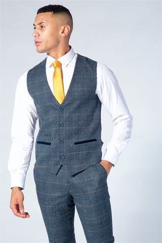 Marc Darcy Scott Blue Checked Tweed Three Piece Suit Marc Darcy Scott Blue Checked Tweed Three Piece Suit