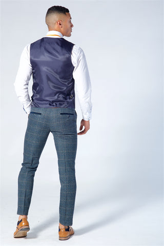 Marc Darcy Scott Blue Checked Tweed Three Piece Suit Marc Darcy Scott Blue Checked Tweed Three Piece Suit