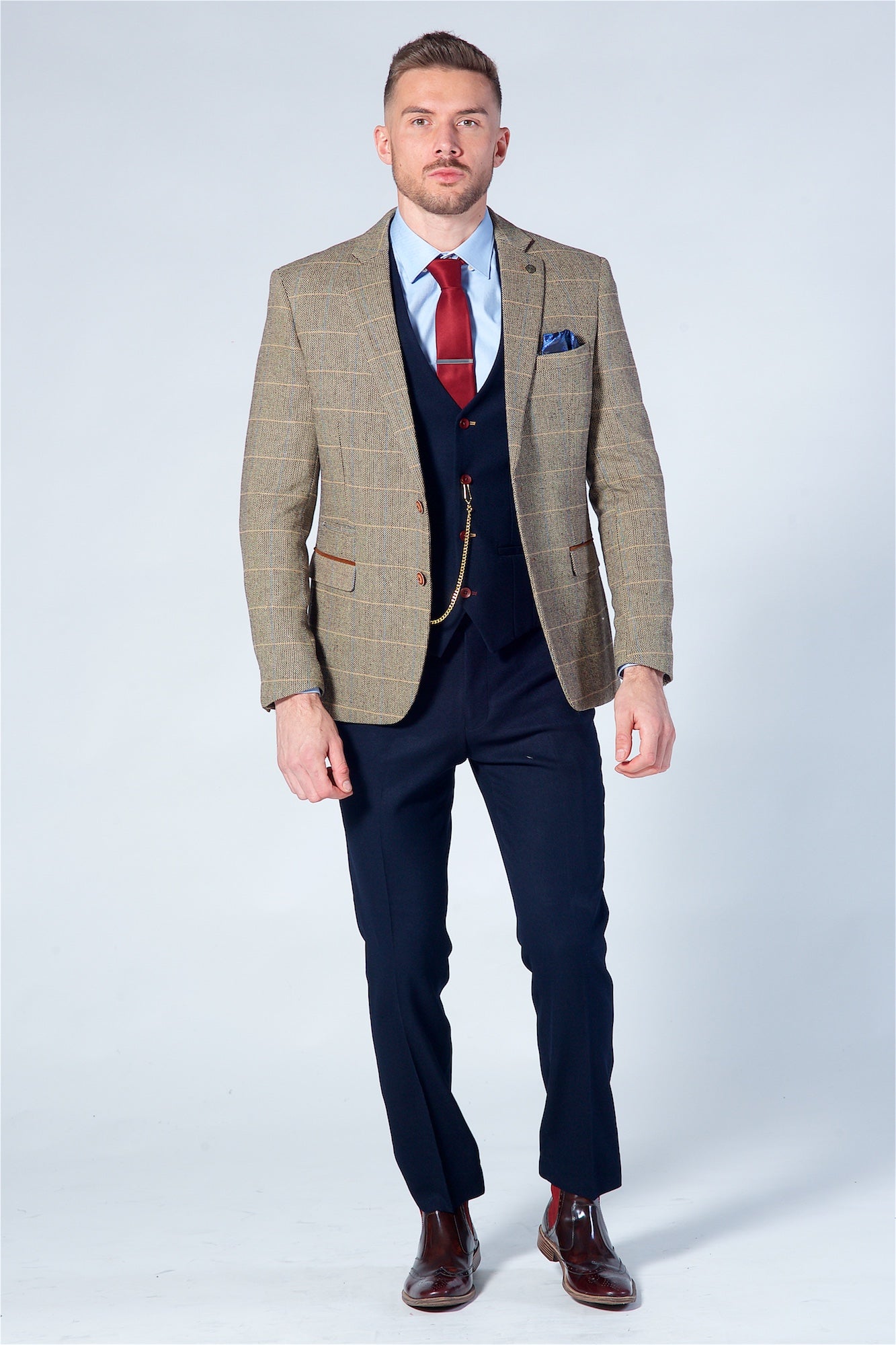 Marc Darcy Ted Tan Tweed Check Blazer