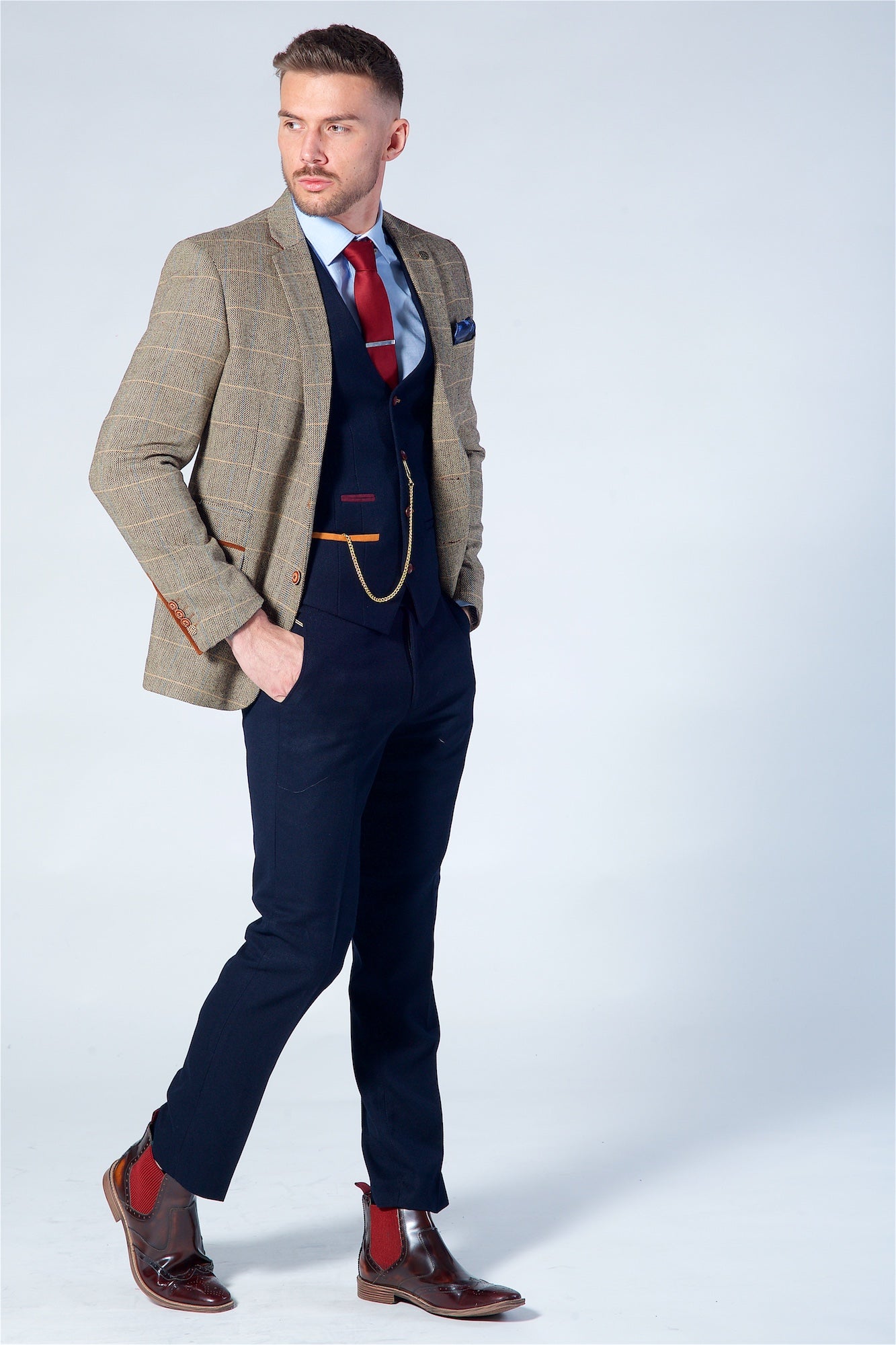 Marc Darcy Ted Tan Tweed Check Blazer