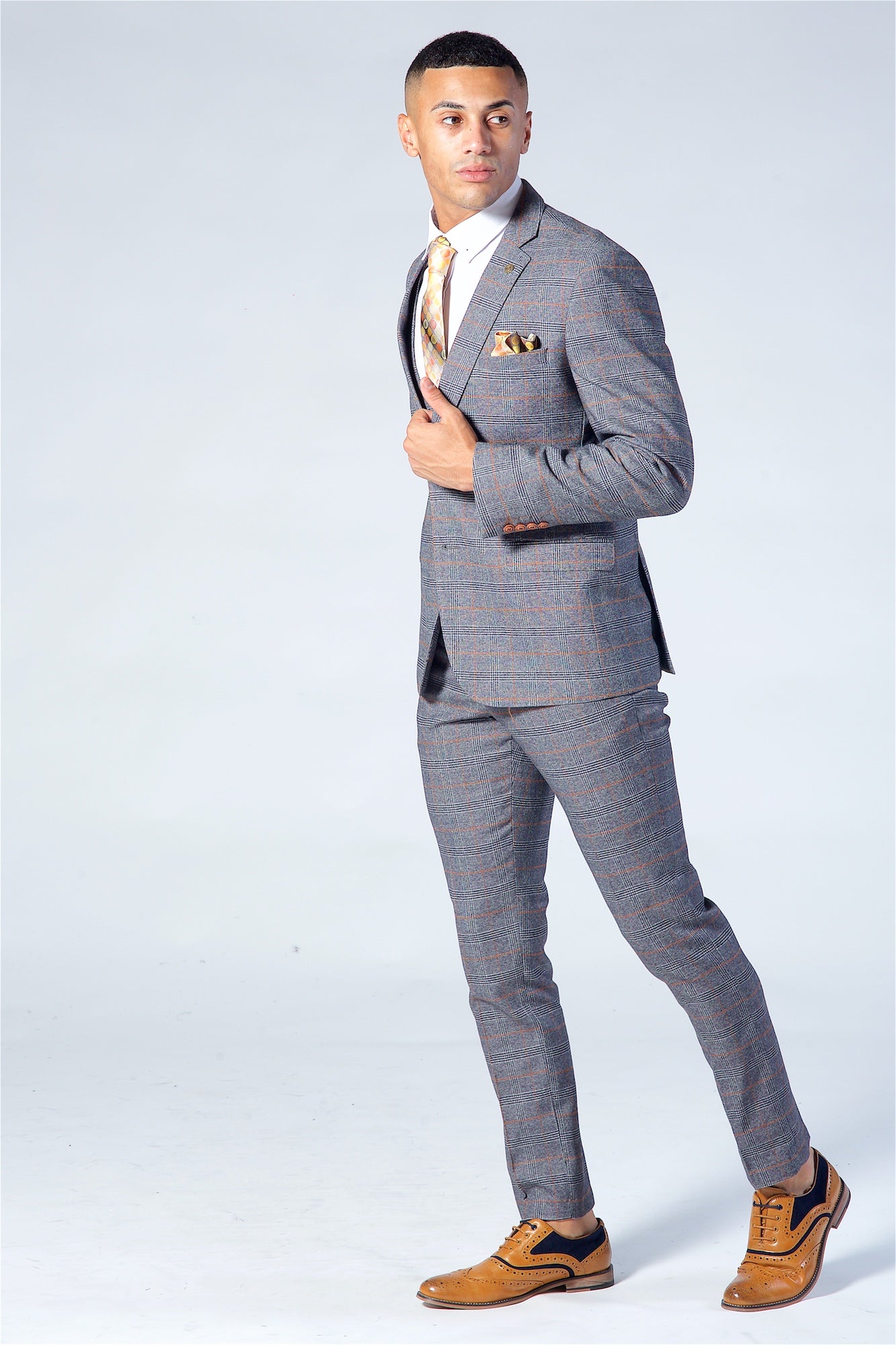 Marc Darcy Jenson Grey Check Suit Three Piece Suit.