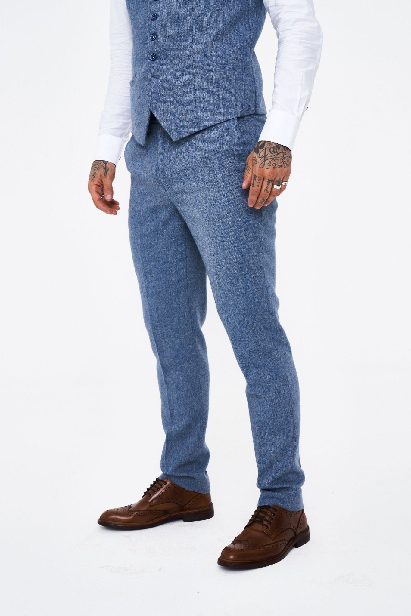 House of Cavani Wells Blue Tweed Slim Fit Suit