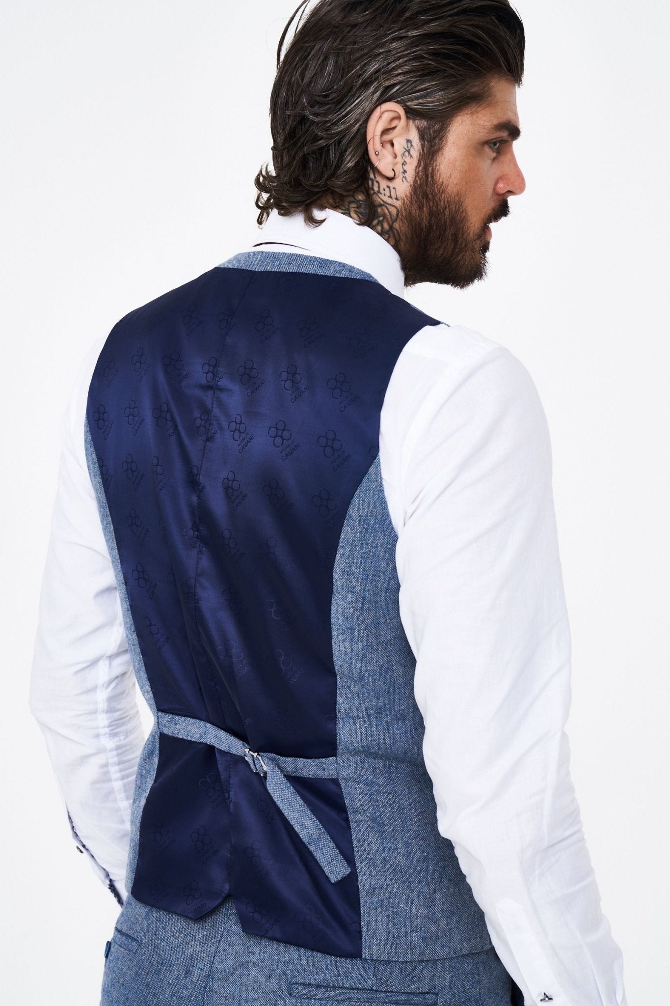 House of Cavani Wells Blue Tweed Slim Fit Suit