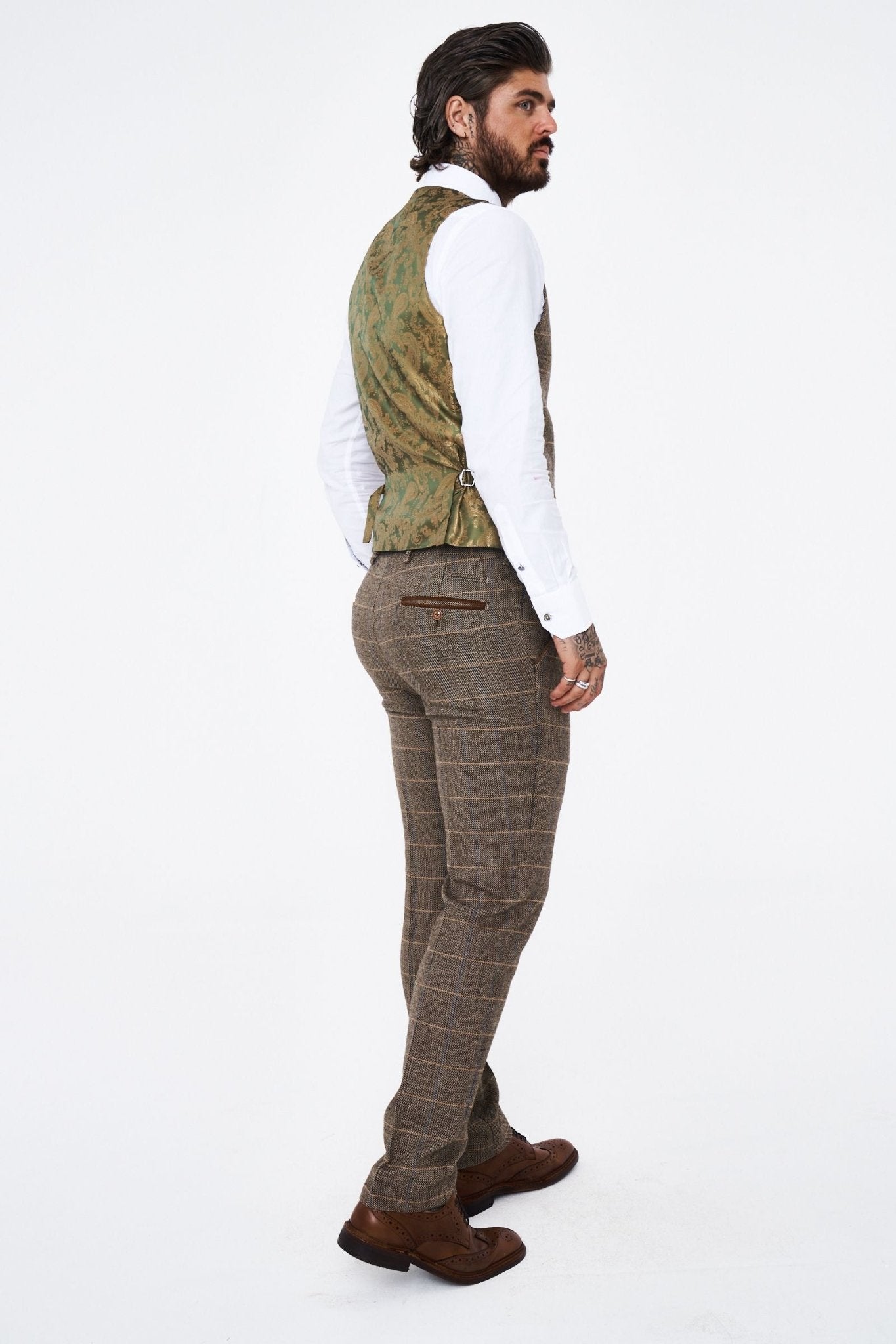 Marc Darcy Ted Tan Tweed Check Three piece Suit