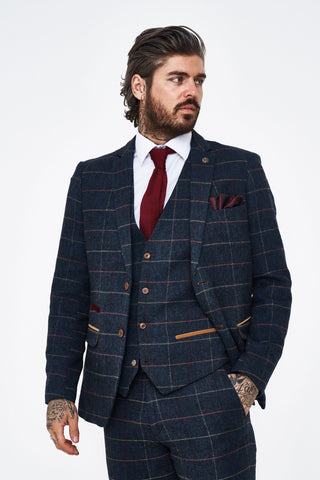 Eton - Navy Blue Tweed Check Three Piece Suit Eton - Navy Blue Tweed Check Three Piece Suit