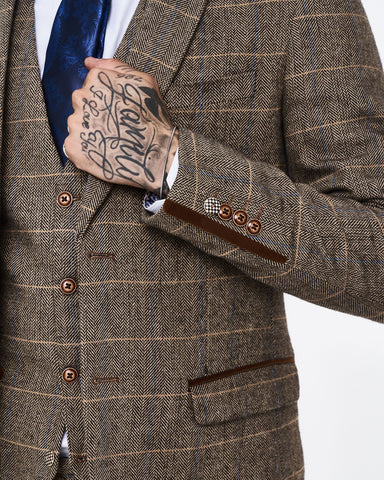 Marc Darcy Ted Tan Tweed Check Three piece Suit Marc Darcy Ted Tan Tweed Check Three piece Suit