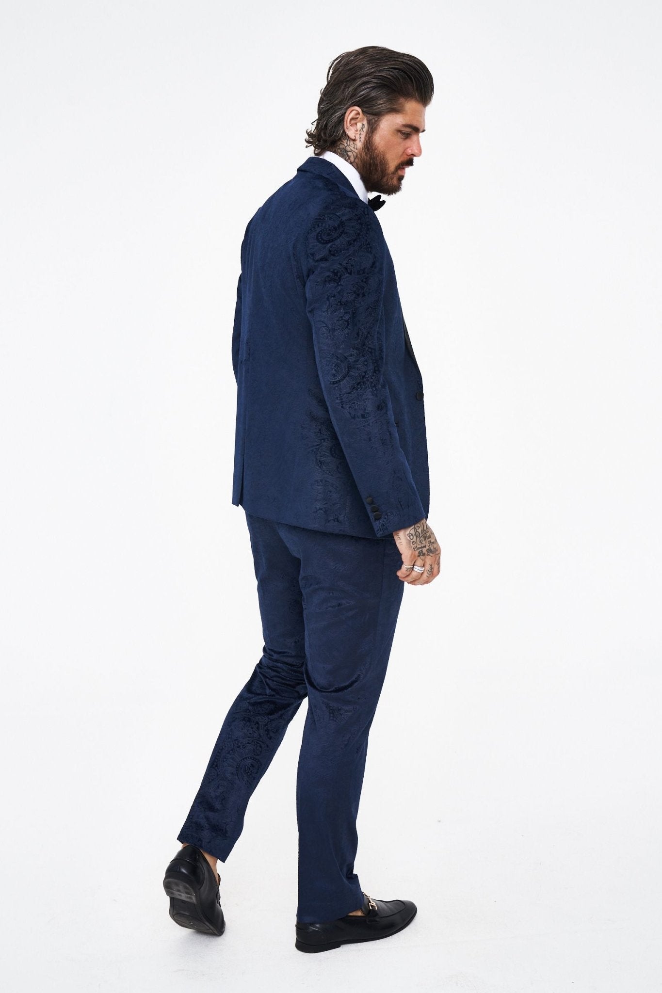 Marc Darcy Simon Velvet Navy Tux Jacquard Blazer