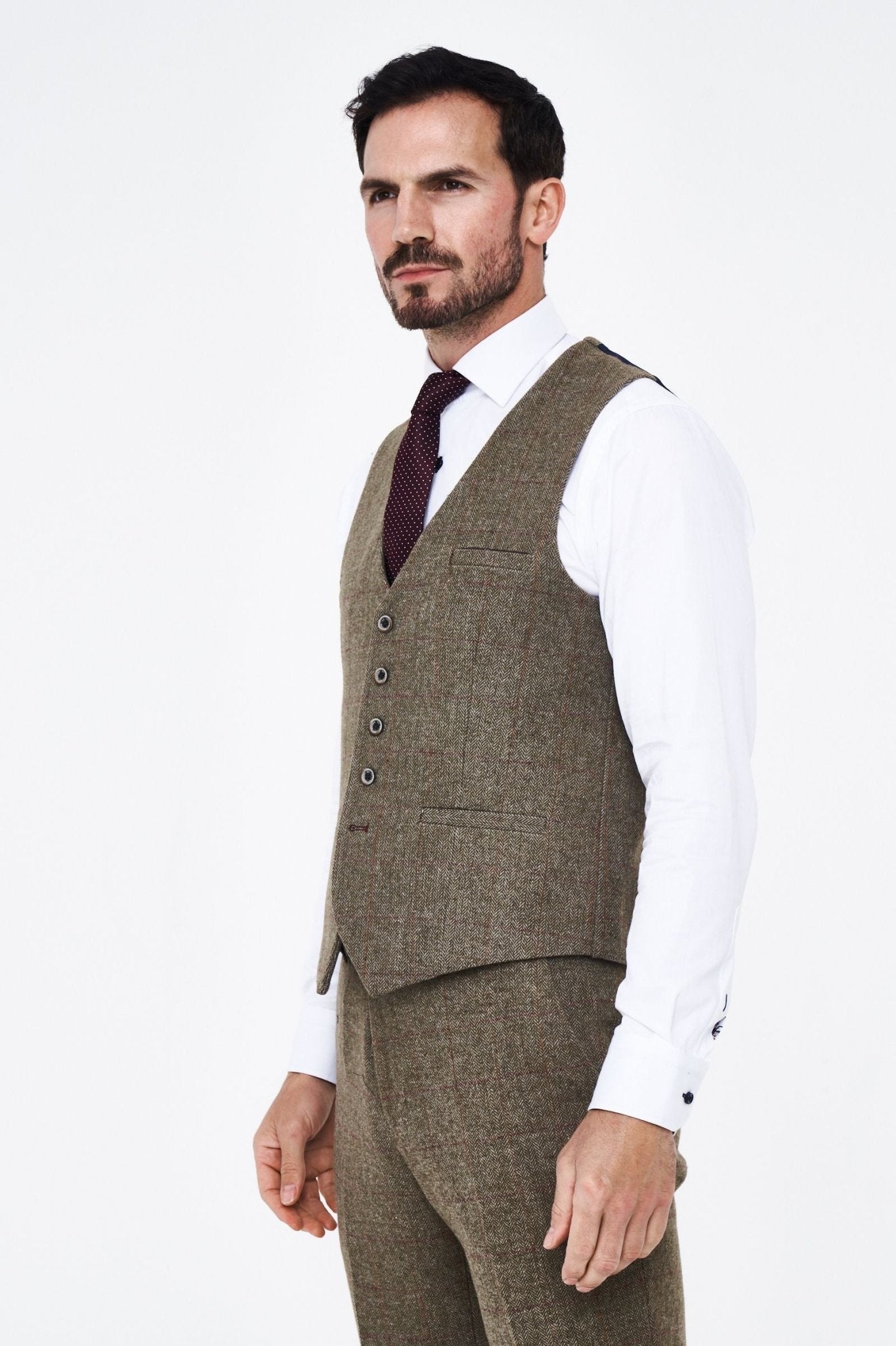 House of Cavani Gaston Sage Tweed Three Piece Suit