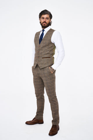 Marc Darcy Ted Tan Tweed Check Three piece Suit Marc Darcy Ted Tan Tweed Check Three piece Suit