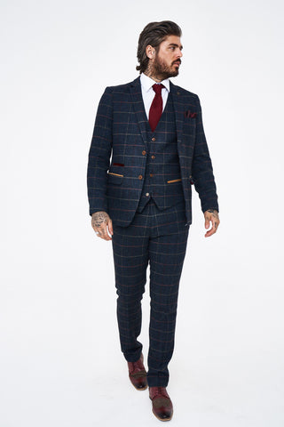 Eton - Navy Blue Tweed Check Three Piece Suit Eton - Navy Blue Tweed Check Three Piece Suit
