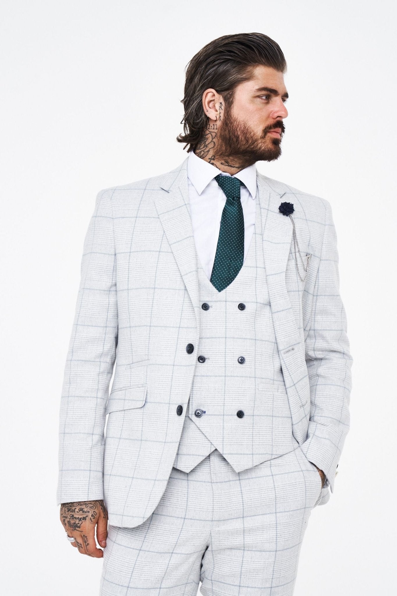 House of Cavani Radika Slim Fit Light Grey Check Suit