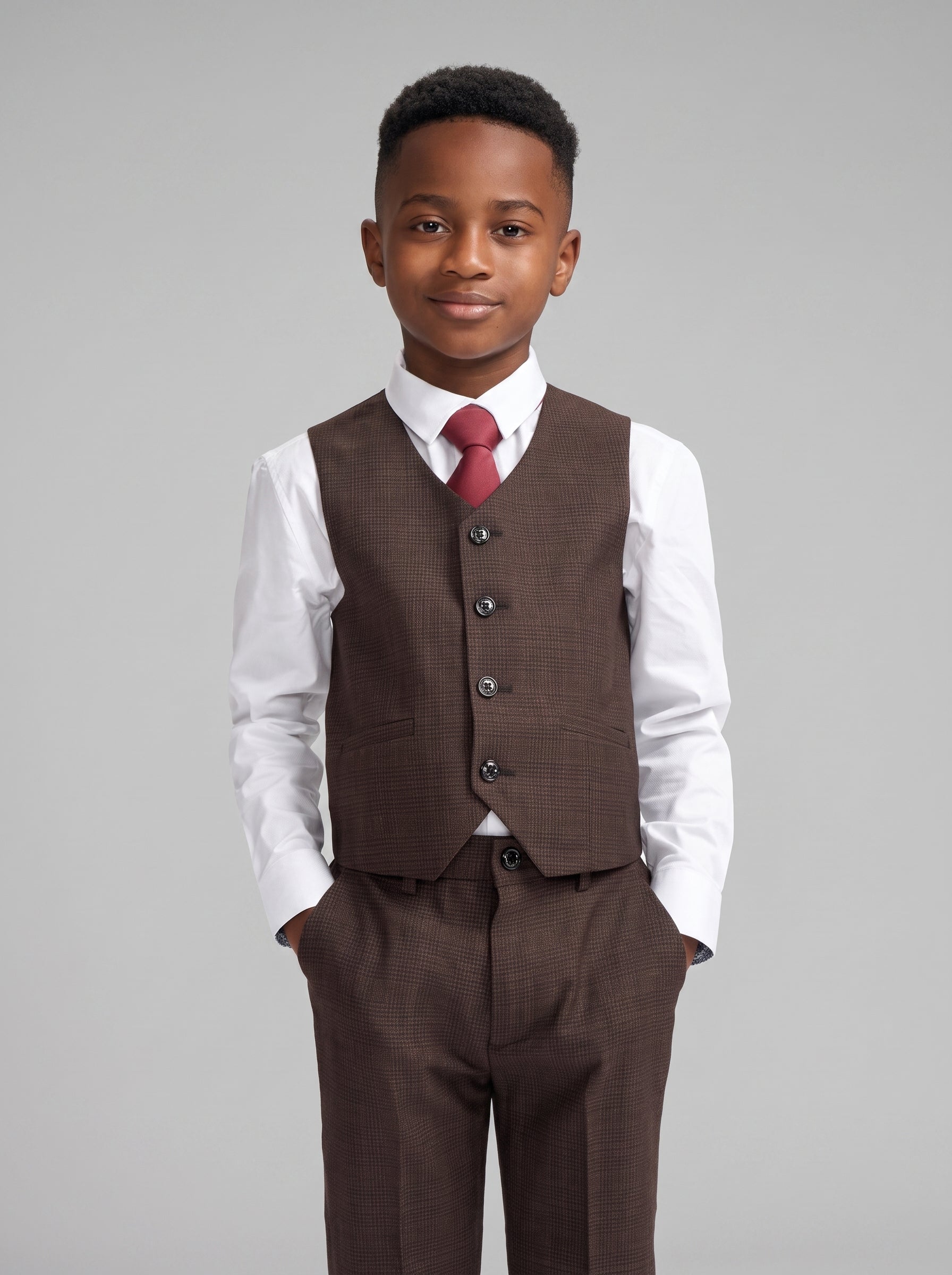 Boys Caridi Brown Three Piece Suit