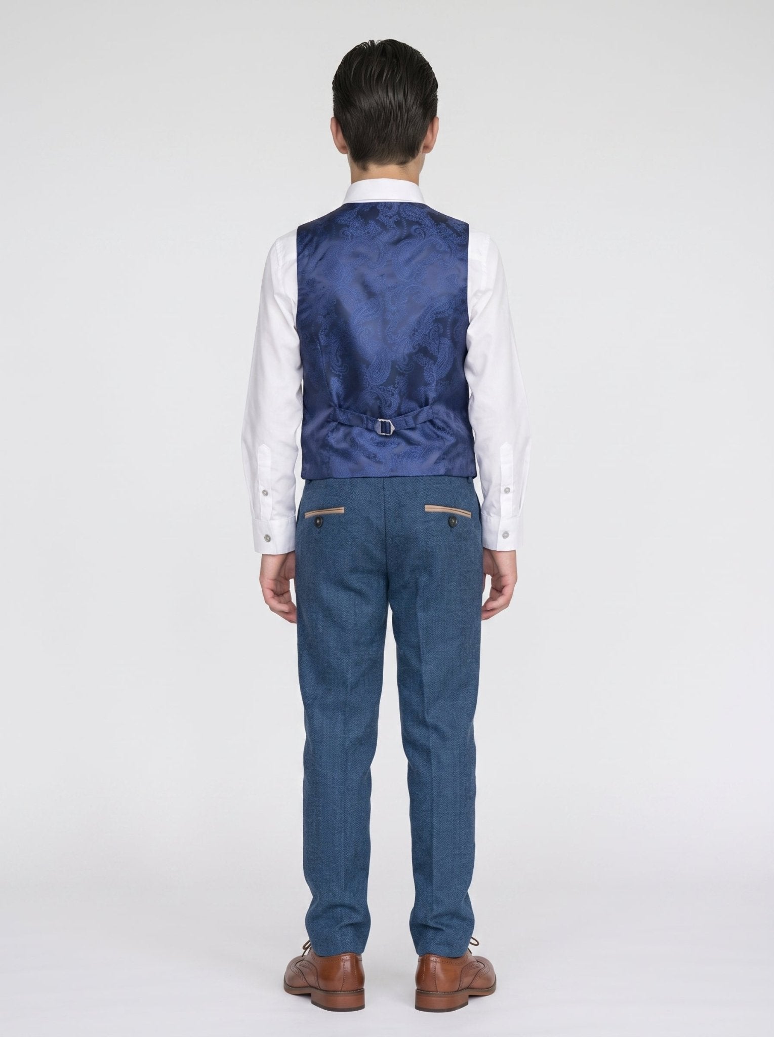 DION - Blue Tweed Check Three Piece Suit