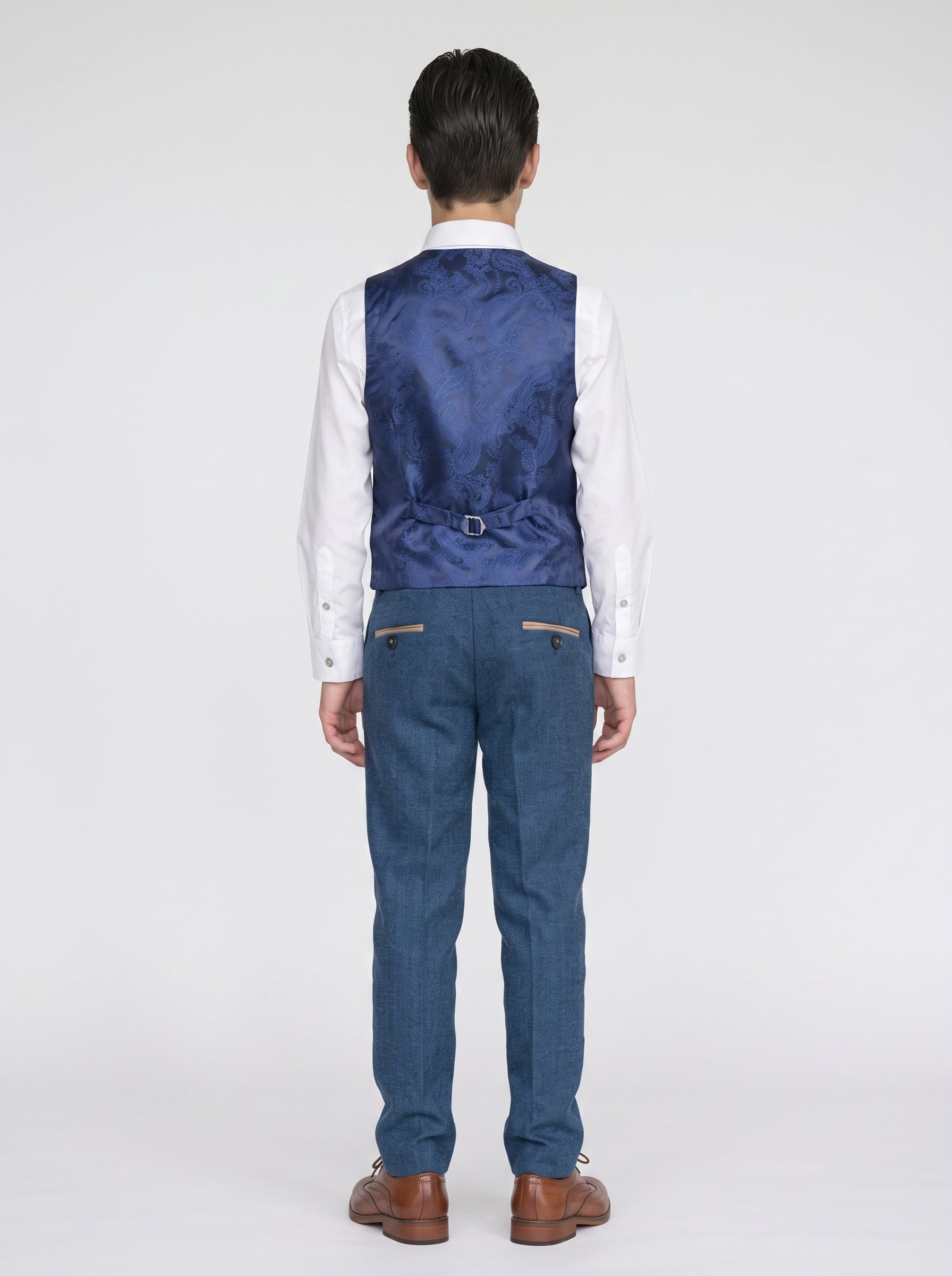 DION - Blue Tweed Check Three Piece Suit
