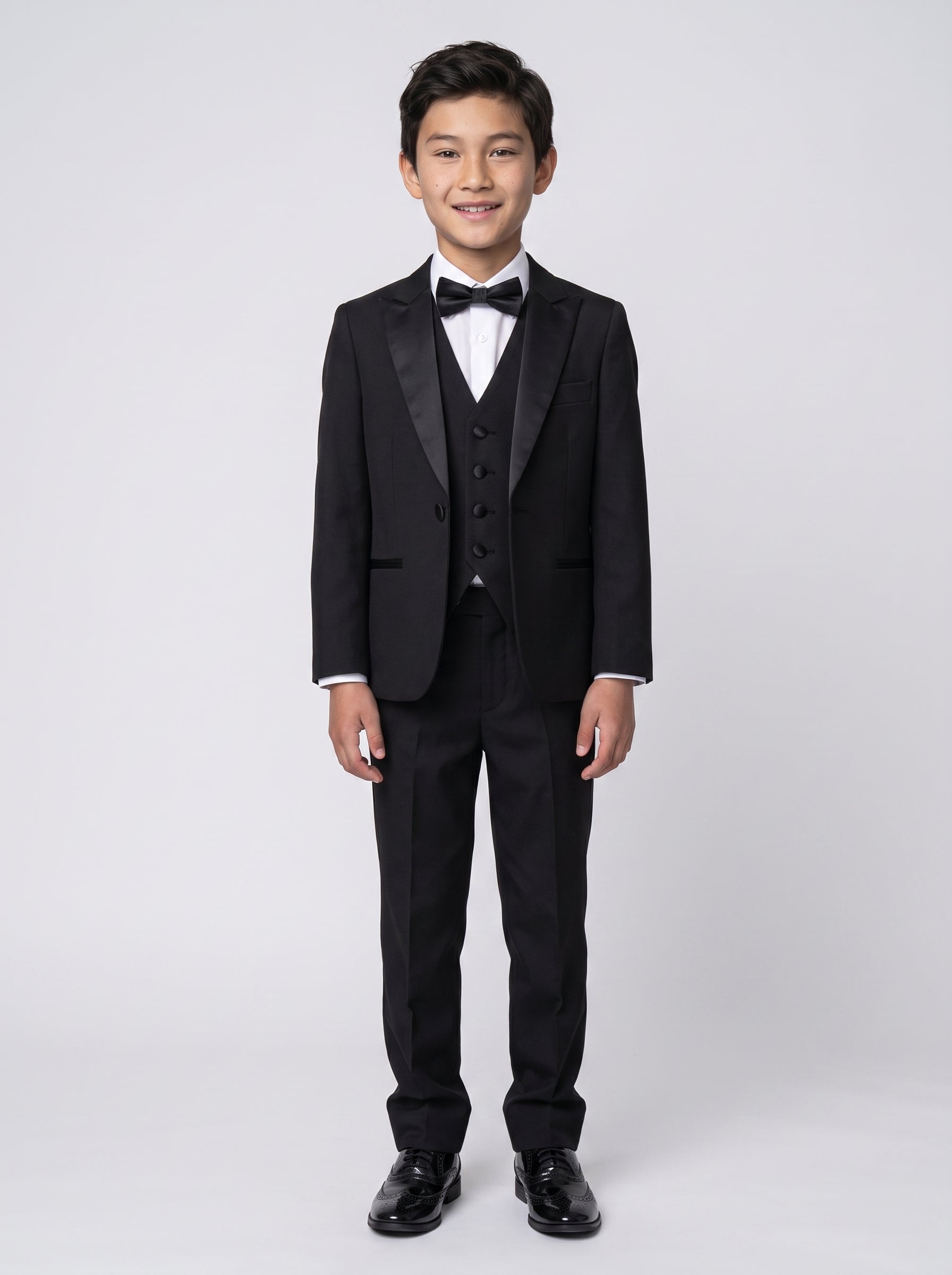 DALTON - Black Tux Lapel Diamond Three Piece Suit