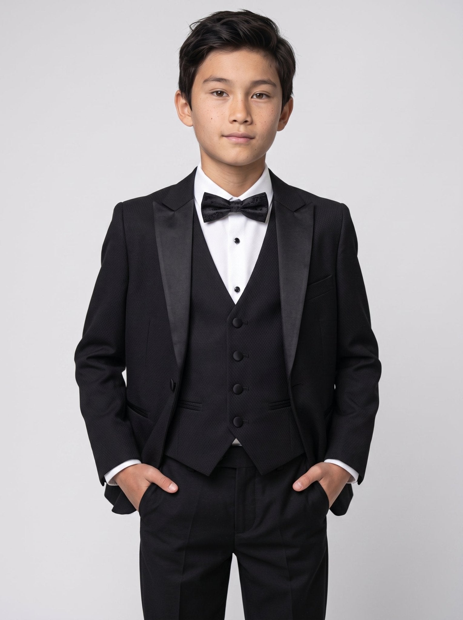 DALTON - Black Tux Lapel Diamond Three Piece Suit