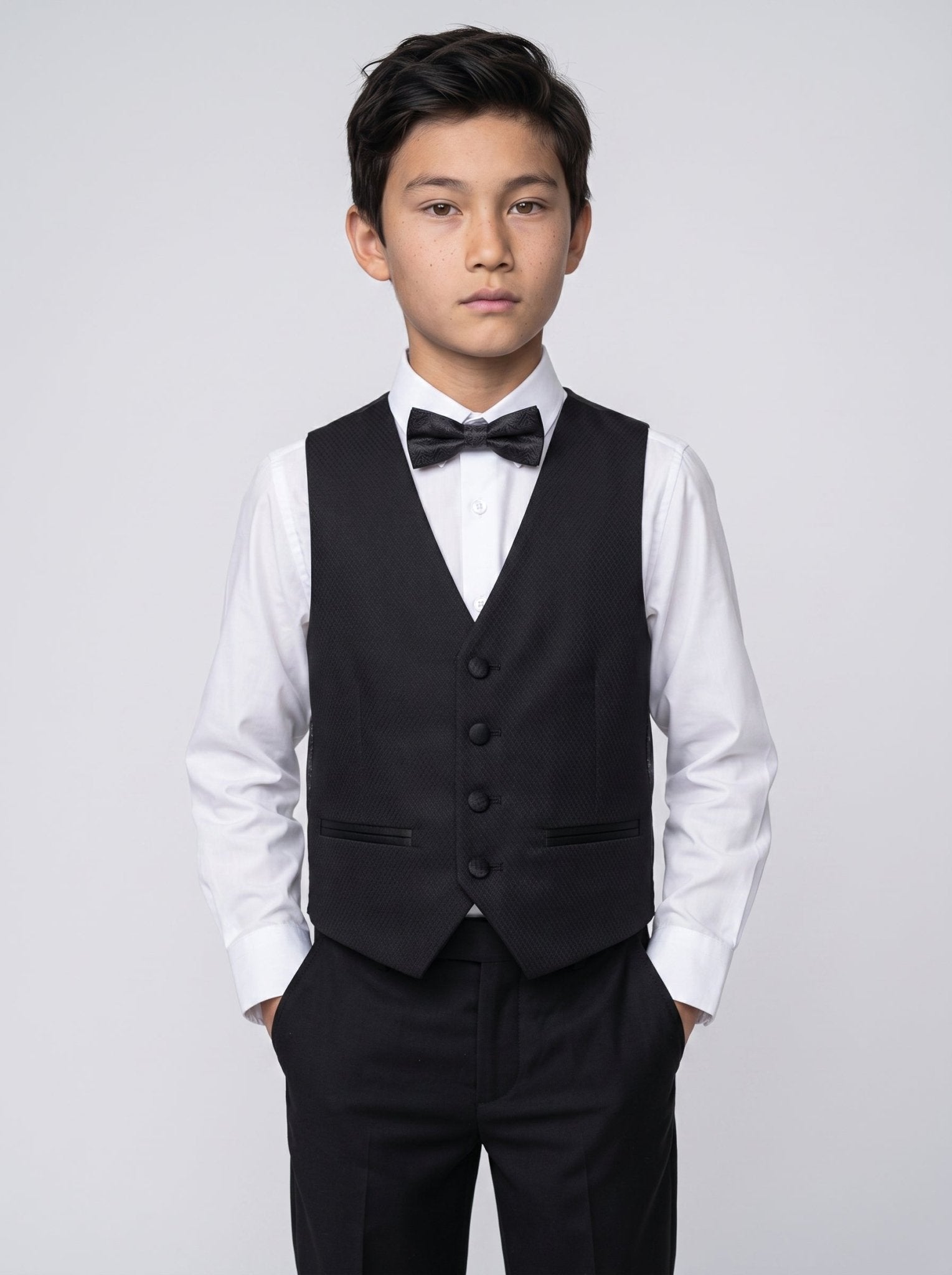 DALTON - Black Tux Lapel Diamond Three Piece Suit