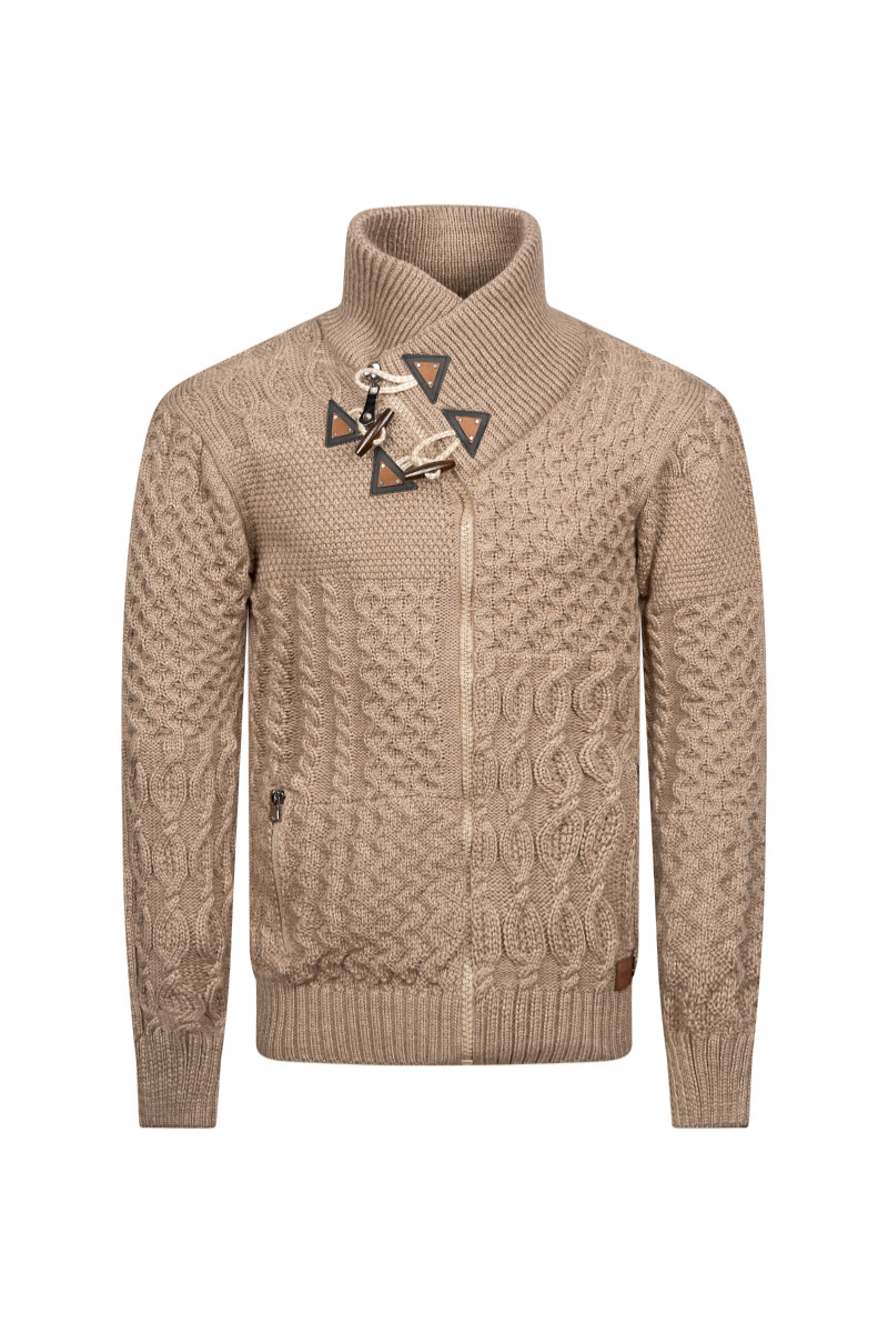 Torino Cross-Collar Cable Knit Jacket – Sandstone Beige