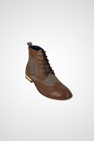 Cavani Sherlock brown tweed and leather boots