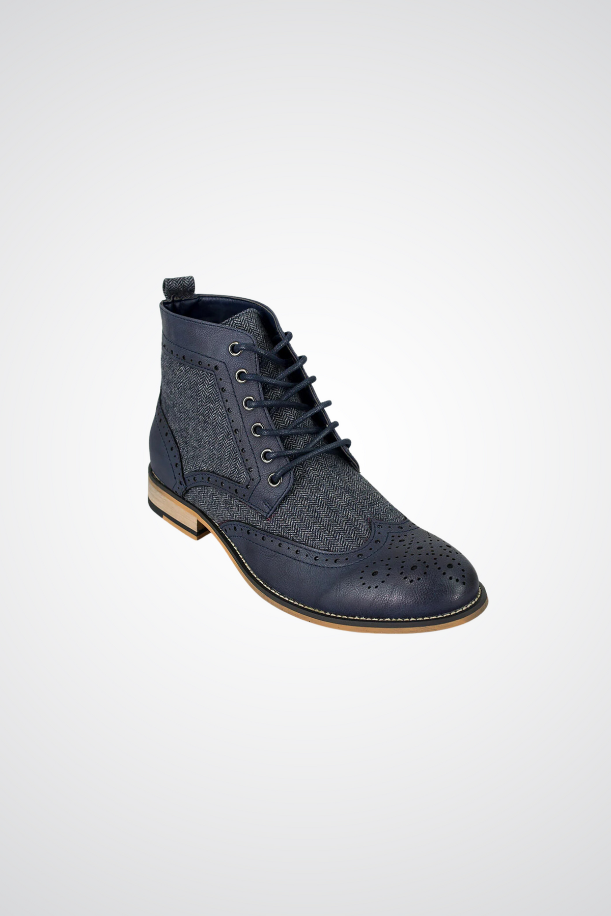 Cavani Sherlock Navy tweed and leather boots