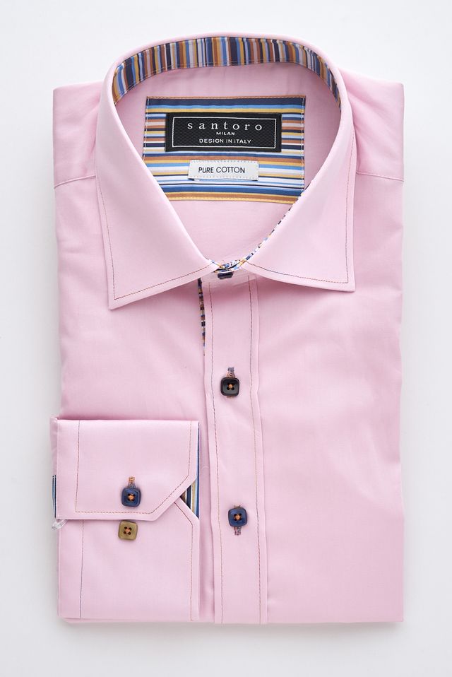 Pink Shirt with Stripe Trim