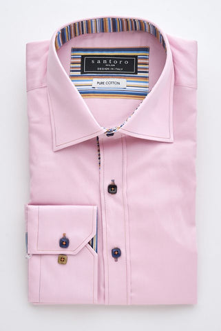 Pink Shirt with Stripe Trim