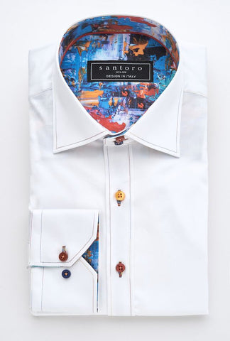 White Shirt with Abstract Trim