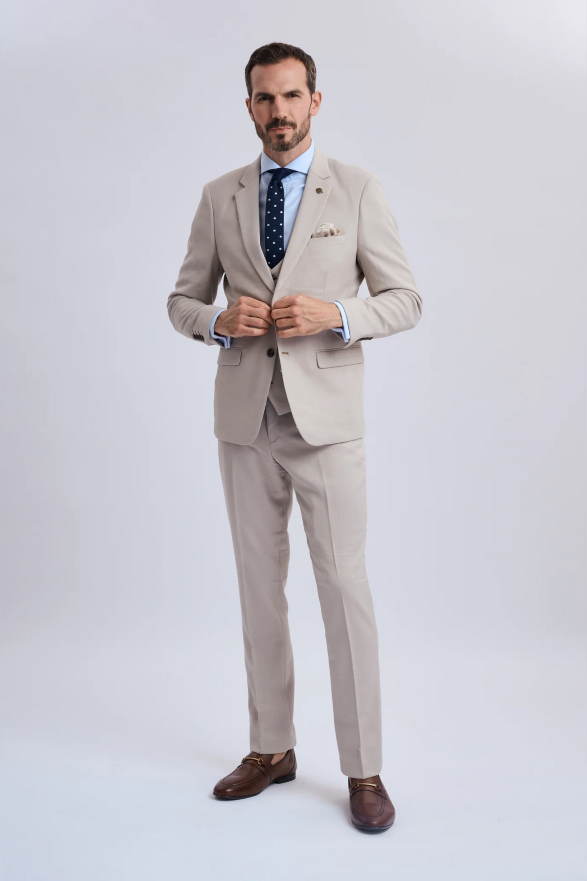 HM5 Stone Tailored Three Piece Suit