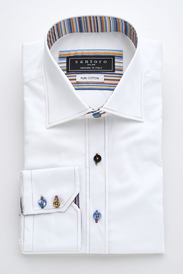 White Shirt with Striped Trim
