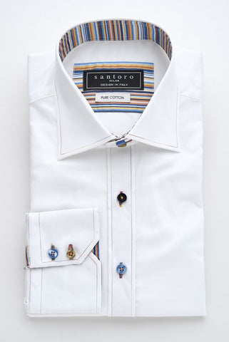 White Shirt with Striped Trim