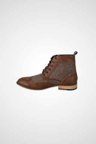 Cavani Sherlock brown tweed and leather boots