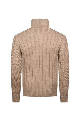 Torino Cross-Collar Cable Knit Jacket – Sandstone Beige