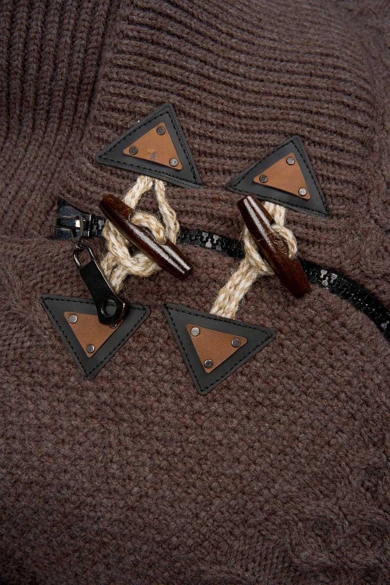 Torino Cross-Collar Knit Jacket - Espresso Brown