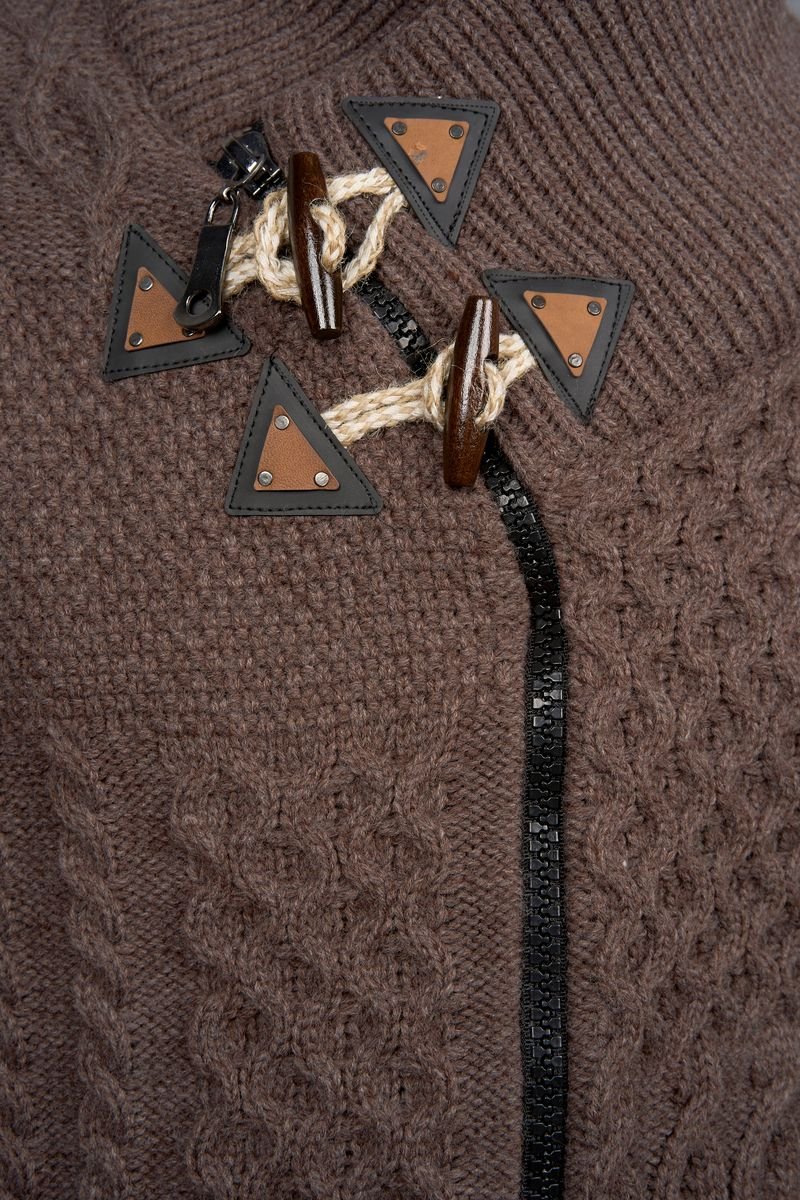 Torino Cross-Collar Knit Jacket - Espresso Brown