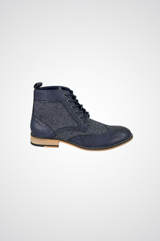 Cavani Sherlock Navy tweed and leather boots