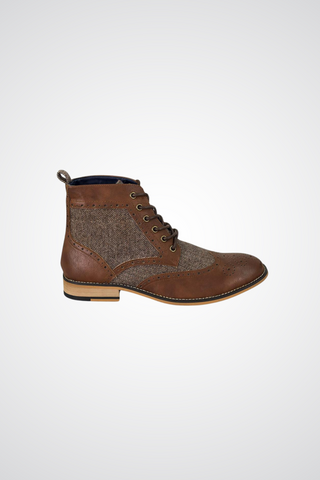 Cavani Sherlock brown tweed and leather boots