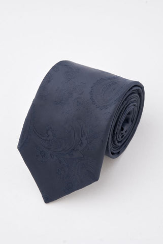 Midnight Blue Paisley Tie Set with Tie Bar & Cufflinks