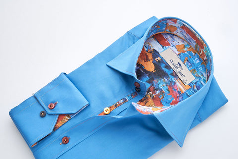 Blue Shirt with Abstract Trim