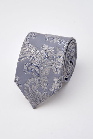 Silver Paisley Tie Set with Tie Bar & Cufflinks