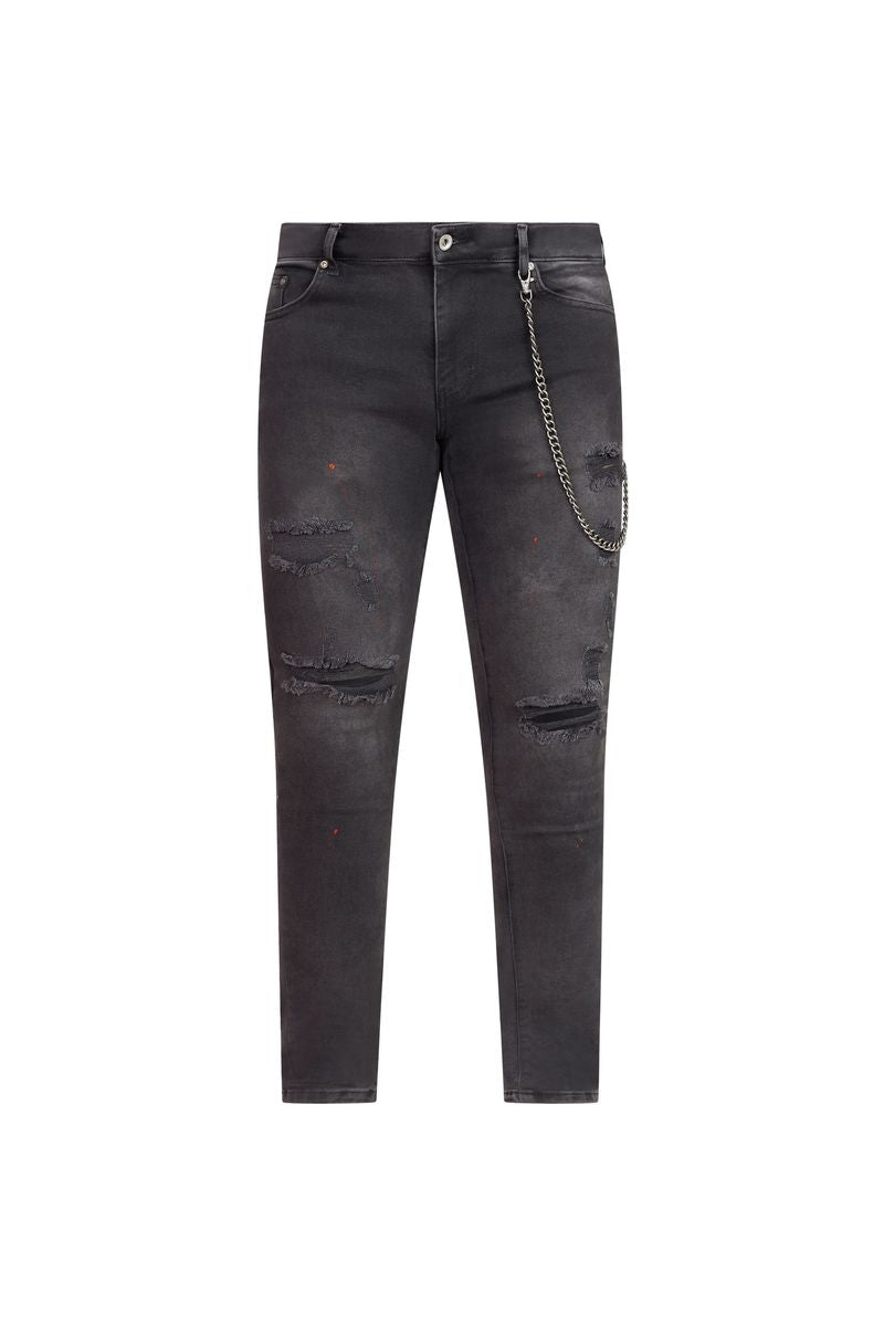 Ovy Noir Chain Distressed Stretch Denim