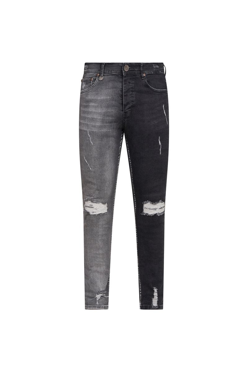 OVY Split-Tone Distressed Skinny Jeans – Grey / Black