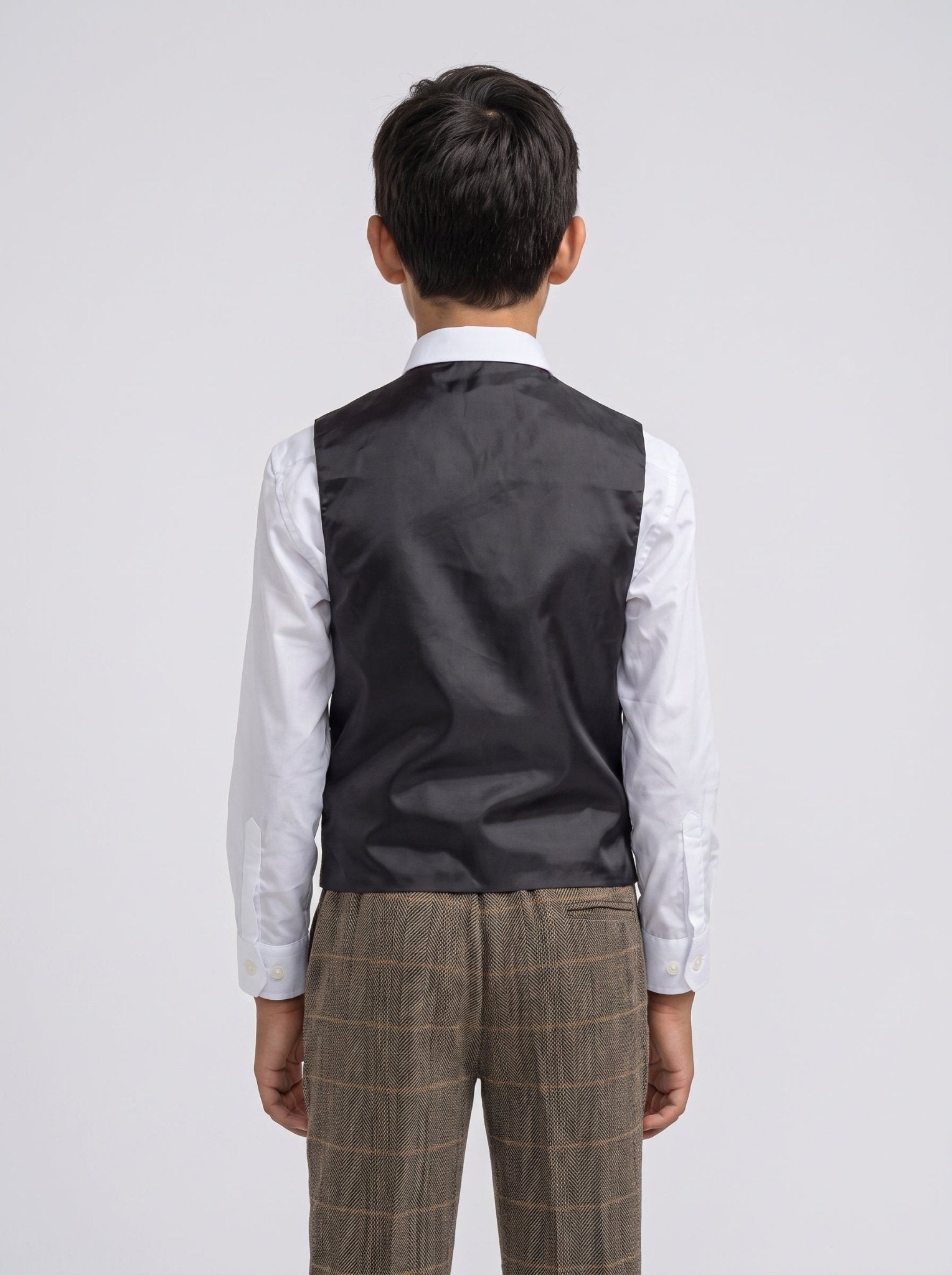 Boys Albert Brown Tweed Check Three Piece Suit