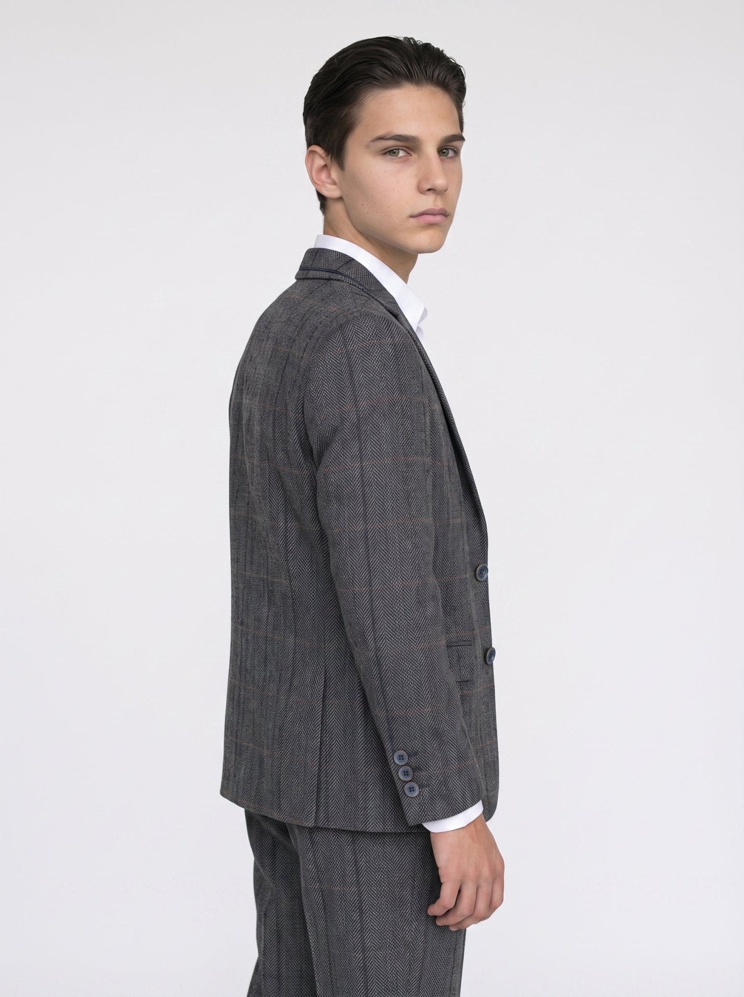 Boys Albert Grey Tweed Check Three Piece Suit