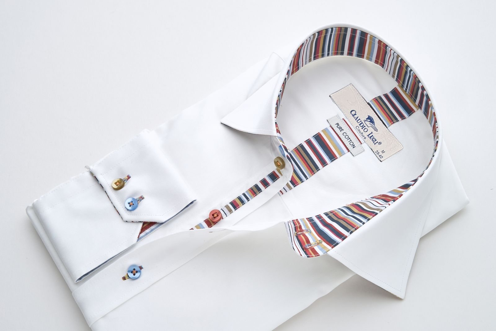 White Shirt with Multicolour Stripe Contrast