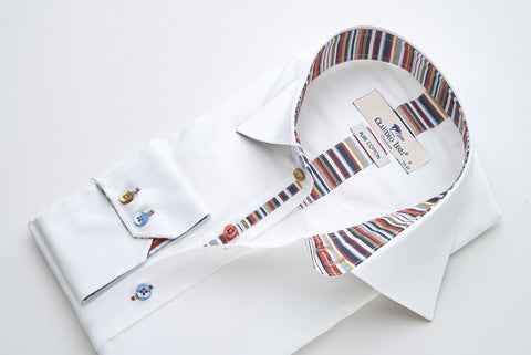 White Shirt with Multicolour Stripe Contrast